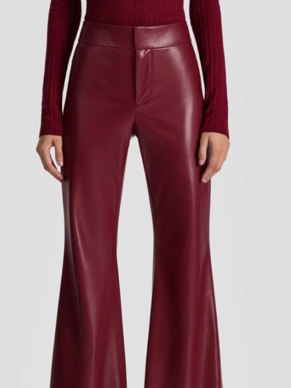 NWT Alice + Olivia Andrew Faux Leather Midrise Bootcut Slim Pant in Oxblood/S 14